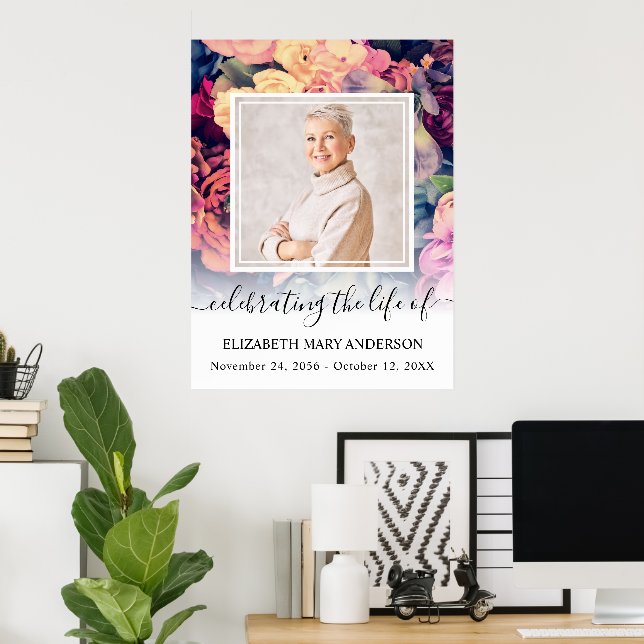 In Loving Memory Moody Floral Pattern Photo Poster (Home Office)