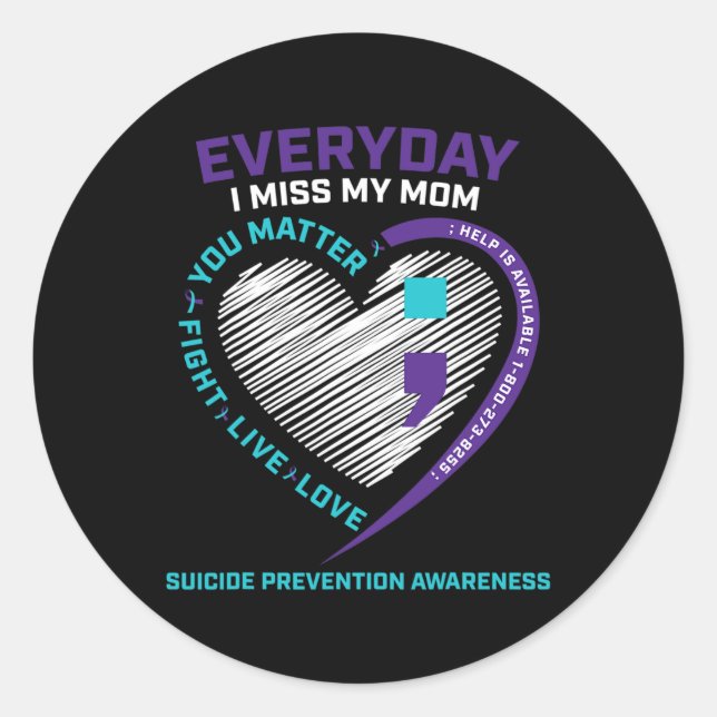 In Loving Memory  Mum Suicide Awareness Prevention Classic Round Sticker (Front)