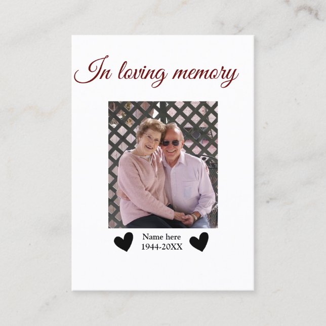 in loving memory name text keepsake prayer card (Front)