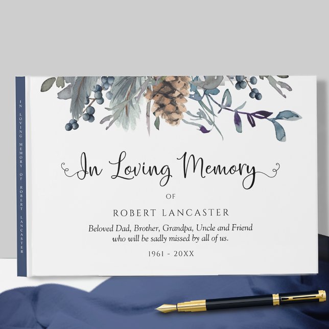 In Loving Memory Navy Blue Rustic Floral Funeral Guest Book (Creator Uploaded)