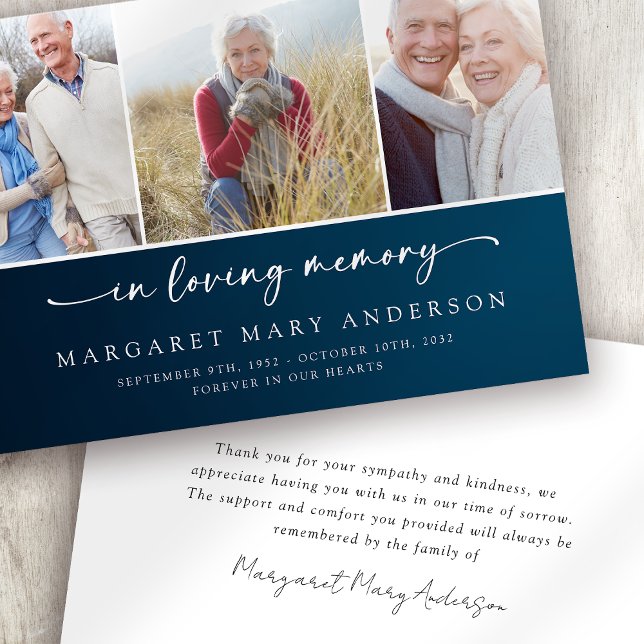 In Loving Memory | Navy Photos Funeral Sympathy  Thank You Card (Creator Uploaded)