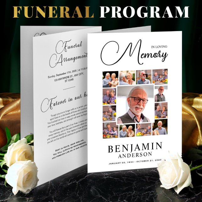 In Loving Memory Obituary Photo Collage Funeral Programme (Elegant Funeral Program Template Foldable – Celebration of Life,Obituary,Photo Collage, )