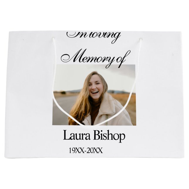 In loving memory of funeral keepsake add name year large gift bag (Front)