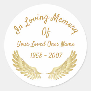 In Loving Memory Of Gold Angel Wings Classic Round Sticker