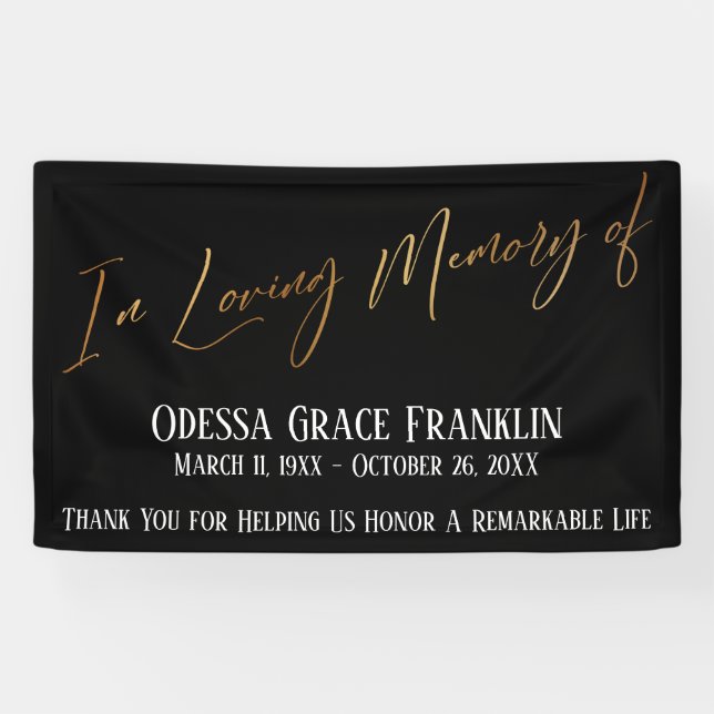 In Loving Memory of Gold Handwriting on Black Banner (Horizontal)