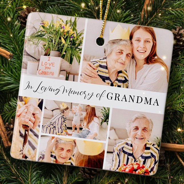 In Loving Memory of Grandma Modern Photo Collage Ceramic Ornament (Creator Uploaded)