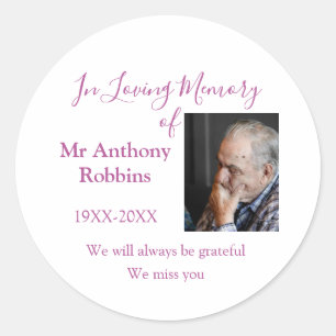 In Loving memory of name funeral memory keepsake Classic Round Sticker