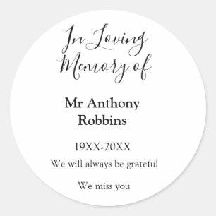 In Loving memory of name funeral memory keepsake Classic Round Sticker