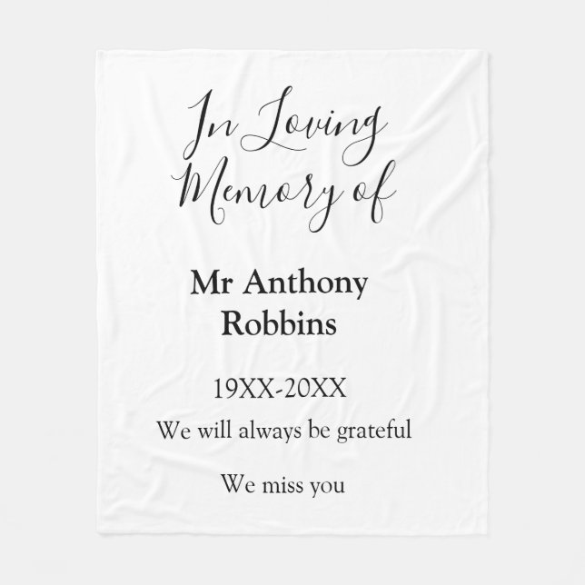 In Loving memory of name funeral memory keepsake Fleece Blanket (Front)