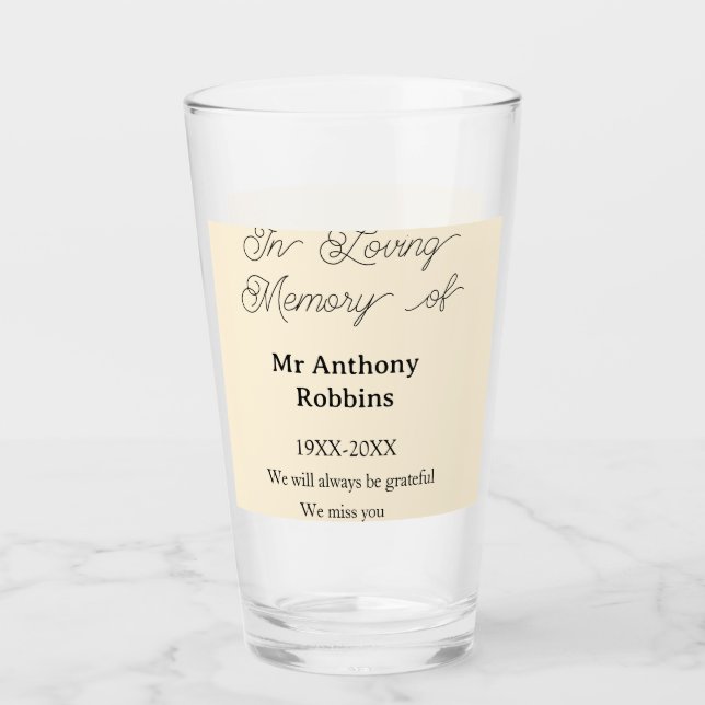 In Loving memory of name funeral memory keepsake Glass (Front)