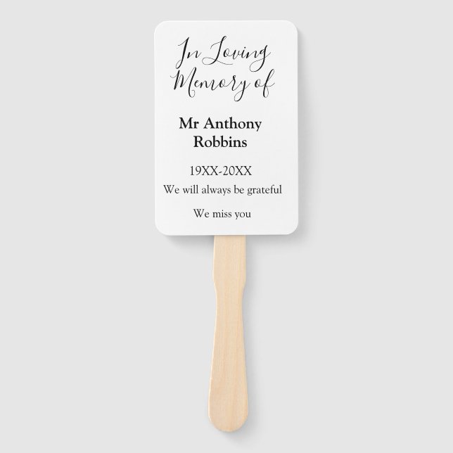 In Loving memory of name funeral memory keepsake Hand Fan (Front)