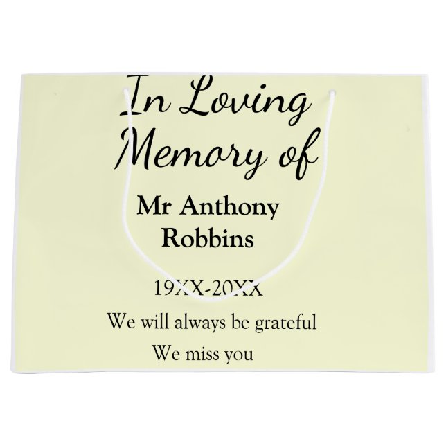 In Loving memory of name funeral memory keepsake Large Gift Bag (Front)