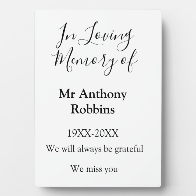 In Loving memory of name funeral memory keepsake Plaque (Front)
