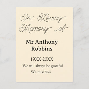 In Loving memory of name funeral memory keepsake Postcard