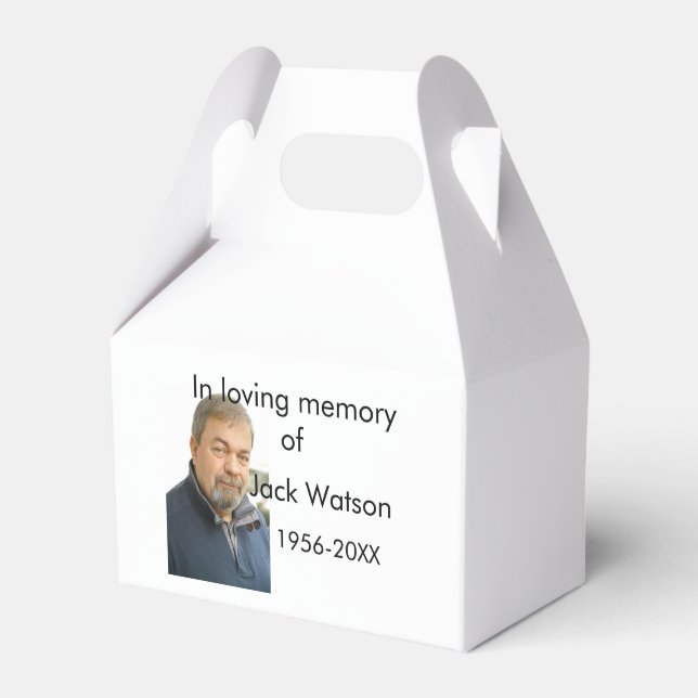 In loving memory of name year photo modern funeral favour box (Front Side)