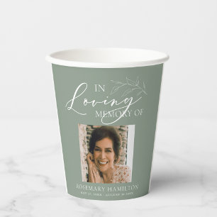 In Loving Memory of Sage Green Memorial Funeral Paper Cups