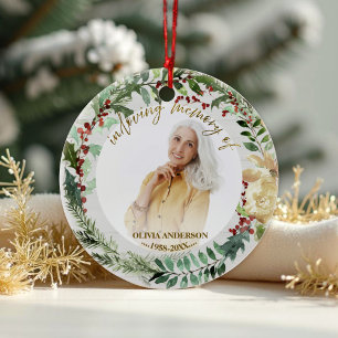 In Loving Memory of   Wreaths Photo Memorial  Ceramic Tree Decoration