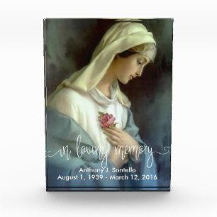 In Loving Memory Overylay Virgin Mary Pink Rose Photo Block