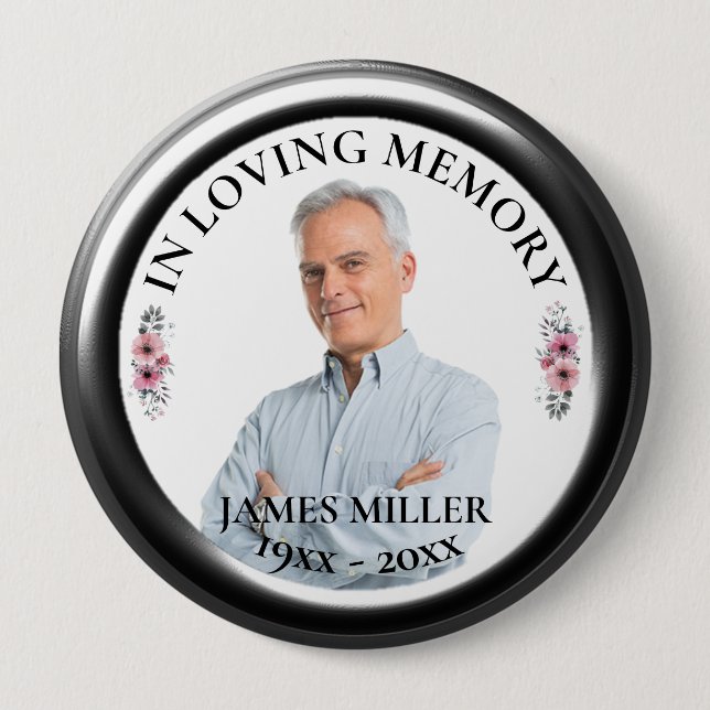 IN LOVING MEMORY. Personalise Photo Button (Front)