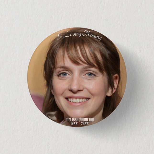 In Loving Memory Personalised Photo Funeral 3 Cm Round Badge (Front)