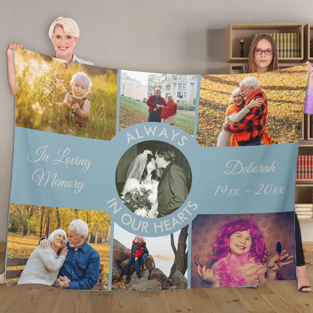 In Loving Memory Personalised Photo Wedgewood Blue Fleece Blanket (Creator Uploaded)