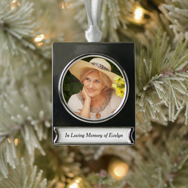 In Loving Memory Personalized Photo Memorial Silver Plated Banner Ornament (Tree)