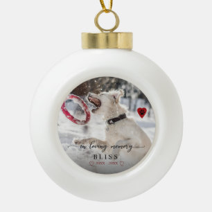 In Loving Memory Pet Photo Paw Print Monogram Ceramic Ball Christmas Ornament