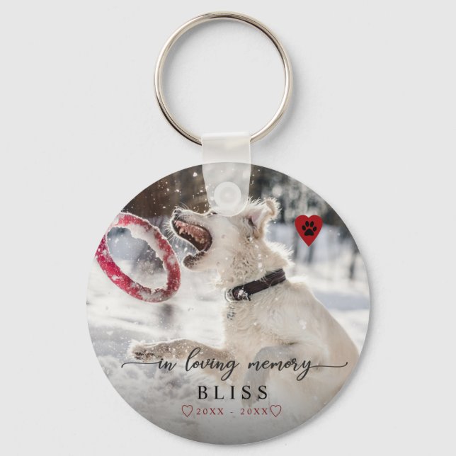 In Loving Memory Pet Photo Paw Print Monogram Key Ring (Front)