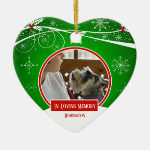 In Loving Memory Pet Red Green Christmas Heart Ceramic Tree Decoration