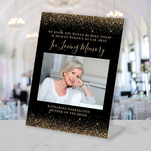 In Loving Memory Photo Black Gold Wedding Pedestal Sign (Creator Uploaded)