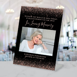 In Loving Memory Photo Black Rose Gold Wedding Pedestal Sign