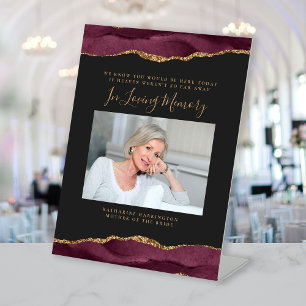 In Loving Memory Photo Burgundy Dark Wedding Pedestal Sign