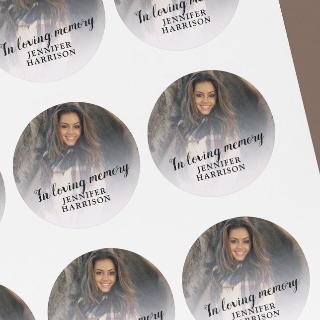 In loving memory photo button classic round sticker (Creator Uploaded)