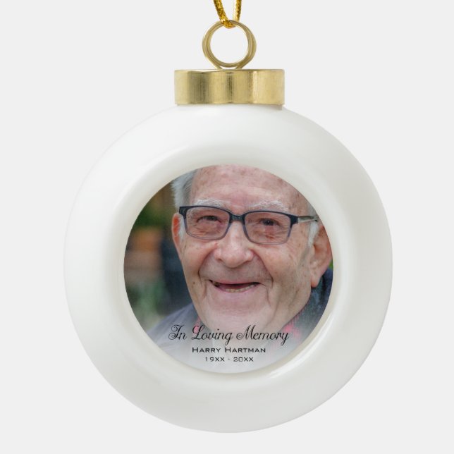 In Loving Memory Photo Ceramic Ball Christmas Ornament (Front)
