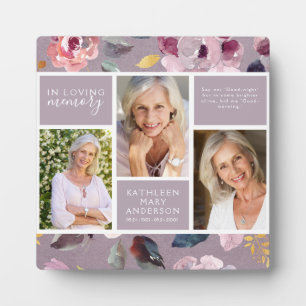 In Loving Memory Photo Collage Floral Memorial Plaque