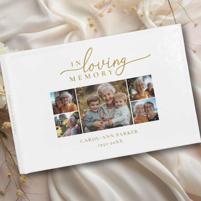 "In Loving Memory" Photo Collage Funeral Memorial Guest Book (Personalized "In Loving Memory" Photo Collage Funeral Memorial Guest Book)