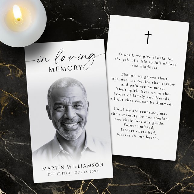In Loving Memory Photo Cross Sympathy Prayer Card (Creator Uploaded)