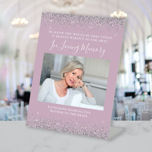 In Loving Memory Photo Dusty Lilac Silver Wedding Pedestal Sign (Creator Uploaded)