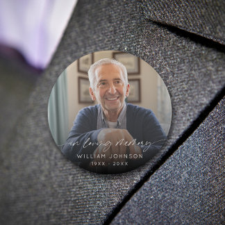In Loving Memory Photo Elegant Script Funeral  7.5 Cm Round Badge