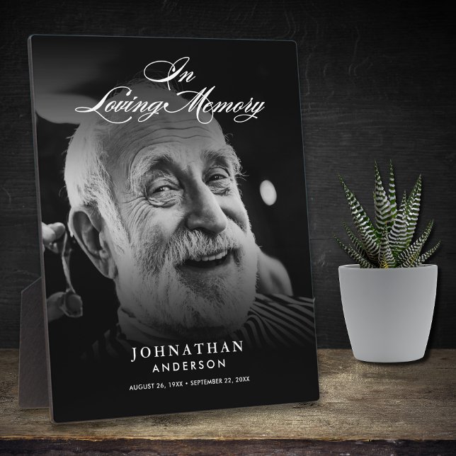 In Loving Memory Photo Elegant Script Tabletop Plaque (Creator Uploaded)