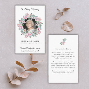 In Loving Memory Photo Floral Memorial Prayer Card