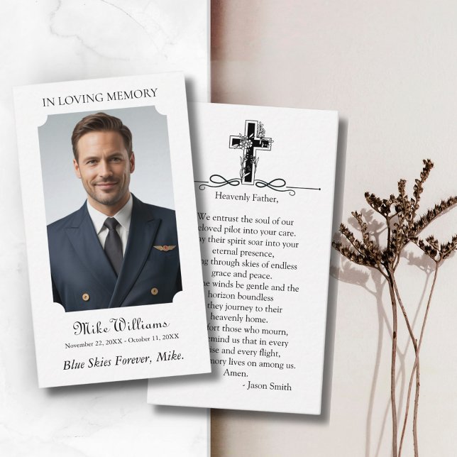 In Loving Memory Photo Funeral Memorial Prayer Business Card (Creator Uploaded)