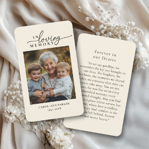 "In loving memory" Photo Funeral Memorial Prayer Business Card