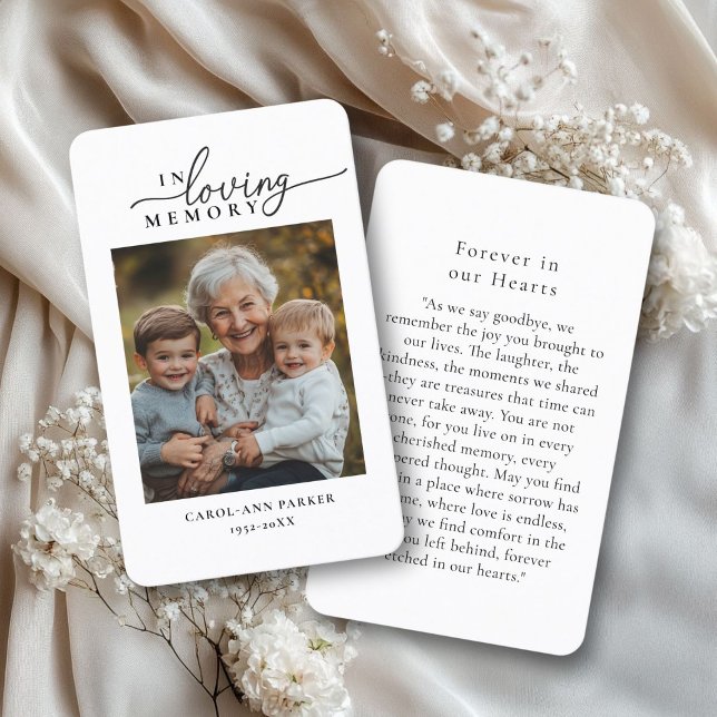 "In loving memory" Photo Funeral Memorial Prayer  Business Card (Personalized "In loving memory" Photo Funeral Memorial Prayer Card.)