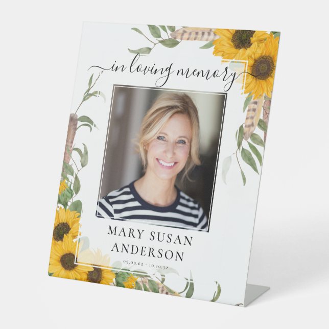 In Loving Memory Photo Funeral Sunflower Memorial Pedestal Sign (Front)