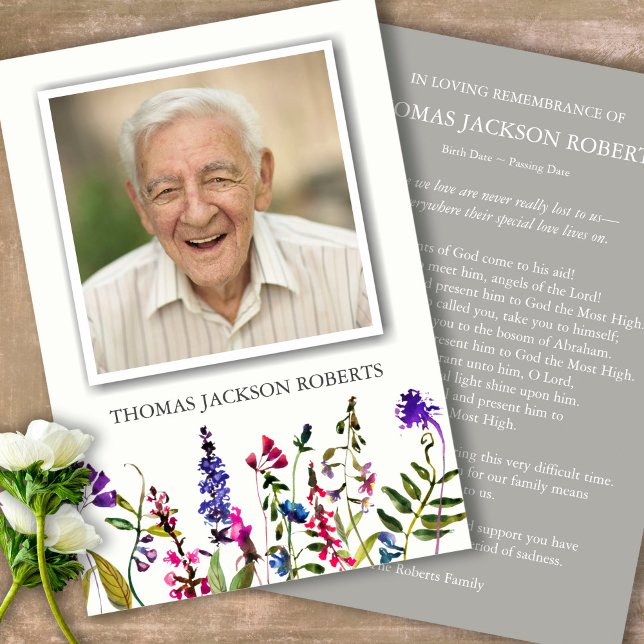 In Loving Memory Photo Funeral Thank You Card (Sympathy floral Celebration of Life, In Loving Memory, Forever in our Hearts Funeral thank you cards)