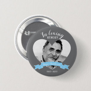In loving memory photo heart blue ribbon button