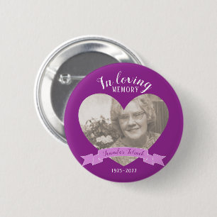 In loving memory photo heart name purple button