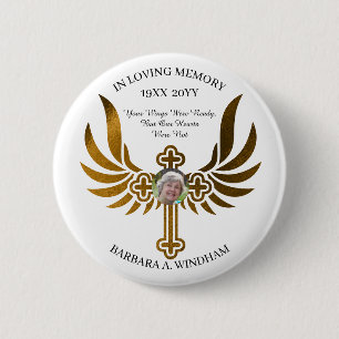 In Loving Memory Photo Keepsake Cross with Wings K 6 Cm Round Badge