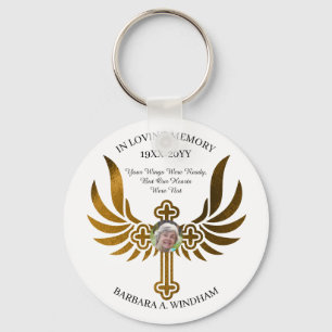 In Loving Memory Photo Keepsake Cross with Wings K Key Ring